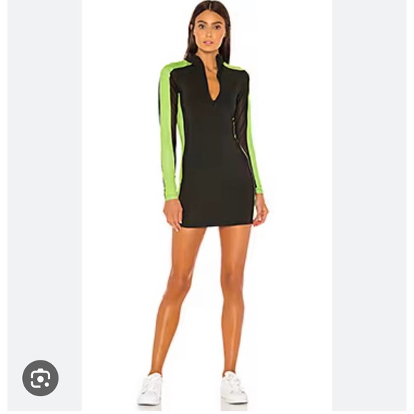 Superdown Mesh Long Sleeve 1/4 Zip Bodycon Mini Dress Black Green Womens Small - Picture 12 of 12